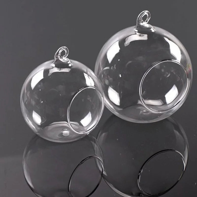 3/6/12 Pcs Transparent Glass Candle Holder Flower Hanging Ball Vase Glass Ball Tea Light Holder for Home Wedding Party Decor