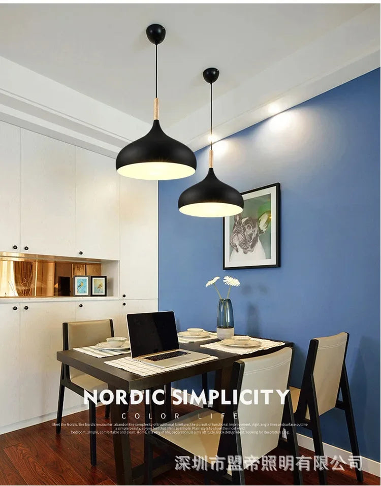 Nordic Colored Chandelier Wooden Pendant Light Bedroom Living Room LED Lamp Single Head Aluminum Children Room Lighting Fixture