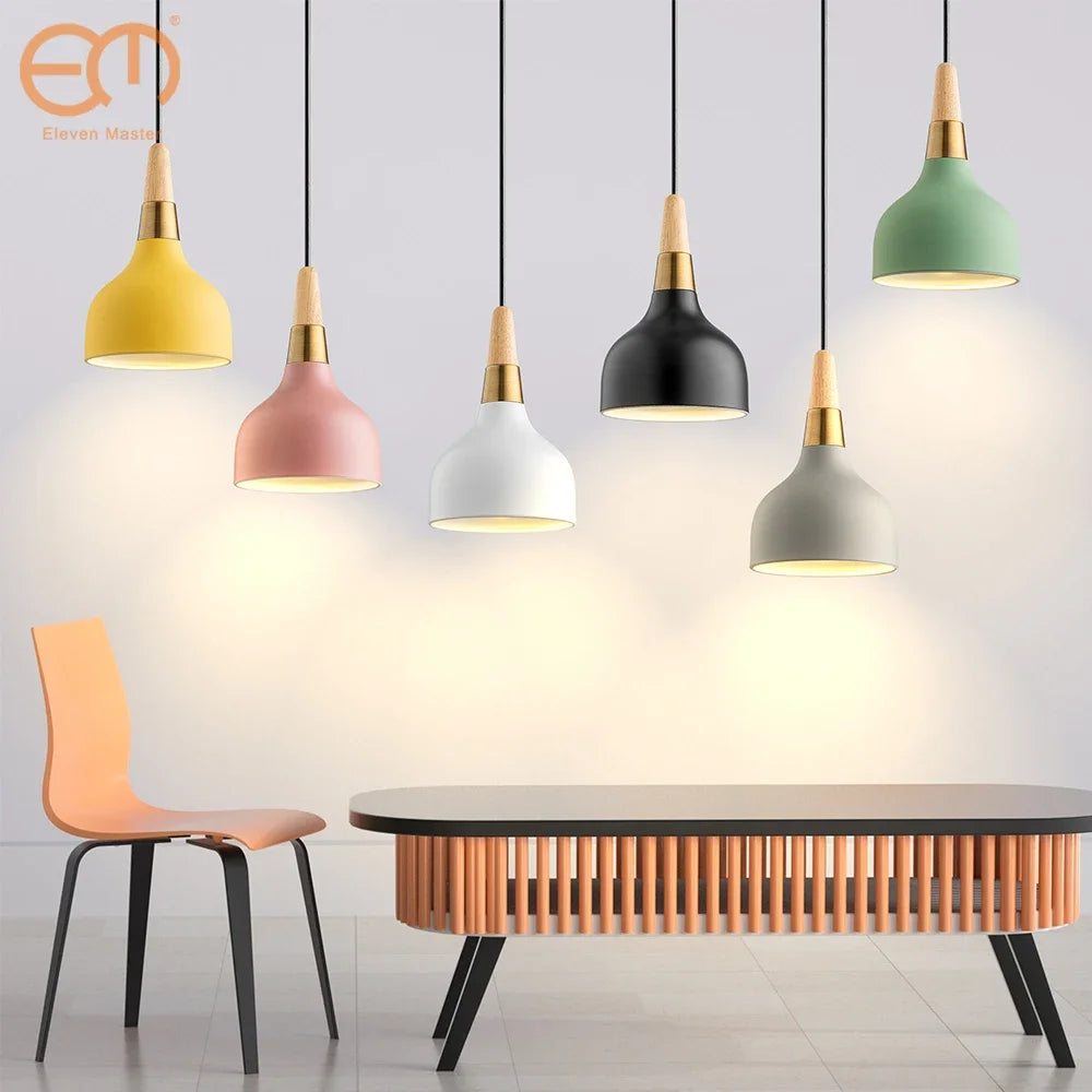 Nordic LED Hanger Lamp 1.1m wire Wood Macaron Pendant Light Modern Indoor Decorroom decor Light fixture For Restaurant Bed room