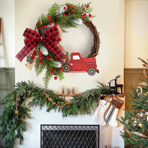 38CM Christmas Door Wreath Garland Wooden Car Red Berry Wall Hanging Ornament Merry Christmas Decoration for Home  New Year 2024