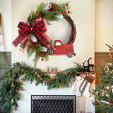 38CM Christmas Door Wreath Garland Wooden Car Red Berry Wall Hanging Ornament Merry Christmas Decoration for Home  New Year 2024