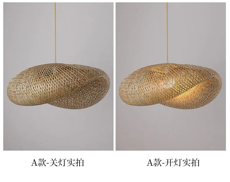 Rattan Wicker Bamboo Wood Pendant Light Ceiling Lustre Chandelier Hanging Lamp Hand Knitted Braided Home Living Bed Room Decor