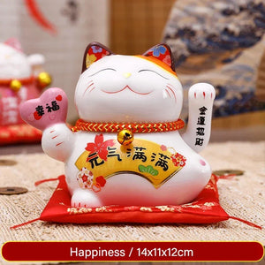 5 inch Ceramic Fortune Cat Waving Hand Lucky Cat Plutus Cat Battery Powered Feng Shui Maneki Neko Best Gift Home Decoration