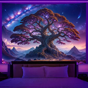 Fluorescent wall hanging fantasy starry sky planet city scenery tapestry art background cloth bedroom room home decoration