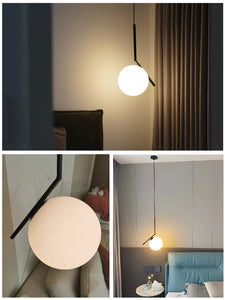 Black Pendant Lighting for Bedroom Bedside Shop Restaurant Decoration Hanging Lamp Modern Ceiling Chandelier Hotel Glass Ball