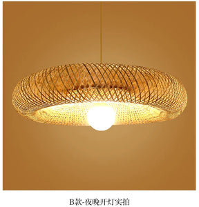 Bamboo Hand Weaving Pendant Light 40cm Hanging LED Ceiling Lamp Chandelier Fixture Rattan Hand Craft Woven Home Bedroom Decor