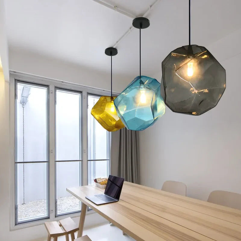 Simple Stone Glass Pendant Light Colorful Indoor G4 LED Lamp The Restaurant Dining Room Bar Cafe Shop Lighting Fixture AC110-265