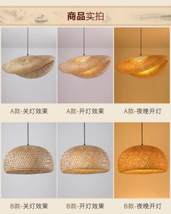 Bamboo Hand Weaving Pendant Light 40cm Hanging LED Ceiling Lamp Chandelier Fixture Rattan Hand Craft Woven Home Bedroom Decor