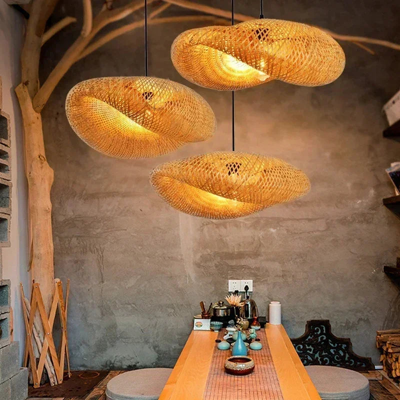 Bamboo Hanging Lamp Pendant Ceiling Light Rattan Wicker Lustre Hand Knit Braiding Suspended Home Dining люстра потолочная