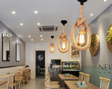 Retro Vintage Hemp Rope Pendant Light American Industrial Hanging Lamps Creative Loft Country Style Ceiling Lamps E27 Edison LED