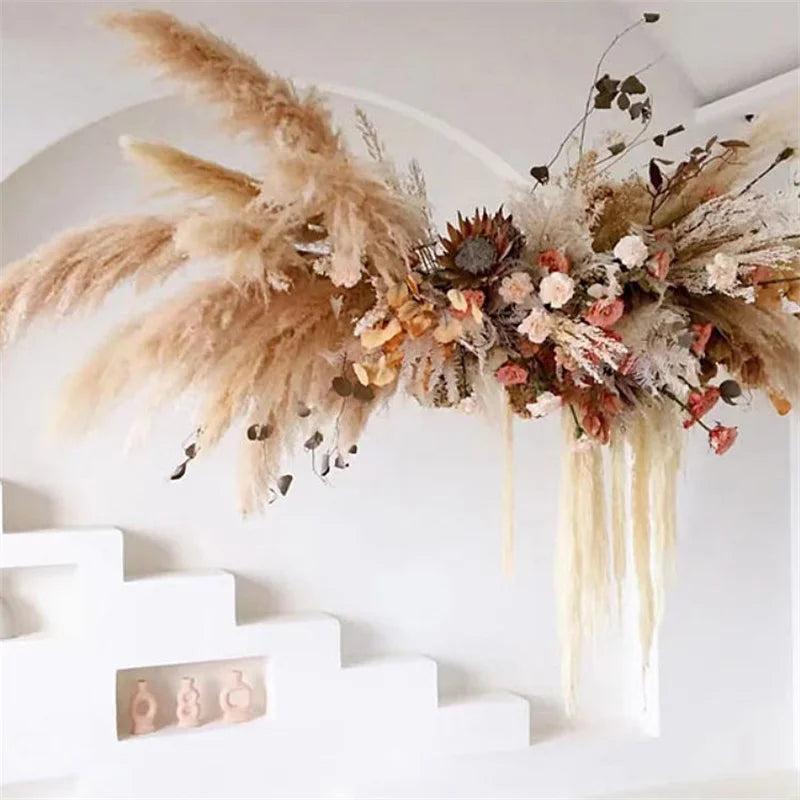 120cm Artificial Pampas Grass Bouquet Pampas Grass Long Dry Plant Decorative Wedding Home Room Christmas Decor Natural Flower