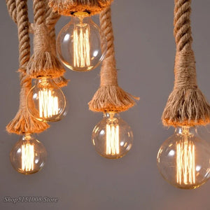 Hemp Rope Pendant Lights Vintage Retro Loft Industrial Hanging Lamp for Living Room Kitchen Home Light Fixtures Decor Luminaire