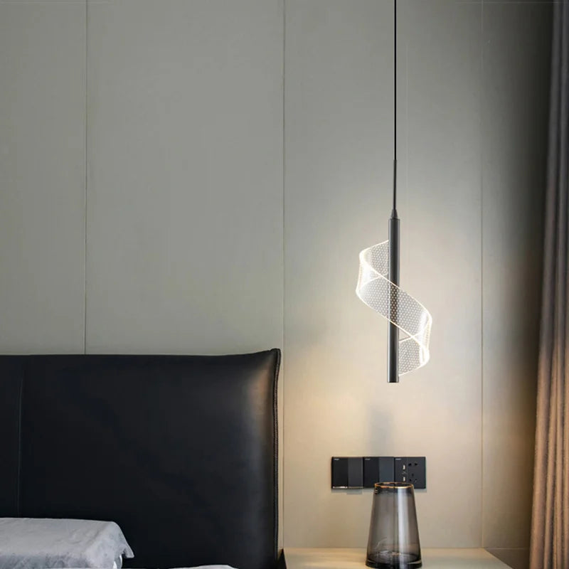 Nordic Spiral LED Pendant Lights Bedside Hanging Lamp Indoor Lighting Bedroom Living Room Home Decoration Modern Acrylic Light