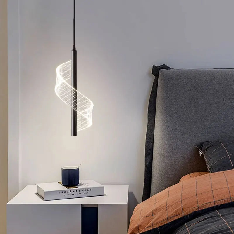 Nordic Spiral LED Pendant Lights Bedside Hanging Lamp Indoor Lighting Bedroom Living Room Home Decoration Modern Acrylic Light