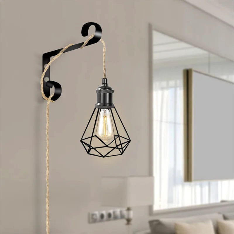 4.5M Power Cord Pendant Light Twist Hemp Rope Cables E26 E27 Lamp Holder EU Plug with Switch Wire Edison Bulb Socket Cord