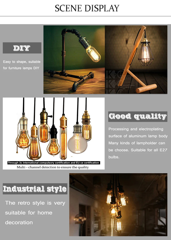 Retro Vintage Pendant Lights Nordic Minimalism Simple Industrial Hanging Lamps Edison E27 Lamp Holder Socket Ceiling Lamp