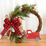 38CM Christmas Door Wreath Garland Wooden Car Red Berry Wall Hanging Ornament Merry Christmas Decoration for Home  New Year 2024