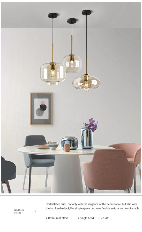 Modern Nordic hanging loft  Glass lustre Pendant Light industrial decor Lights Fixtures E27/E26 for Kitchen Restaurant Lamp