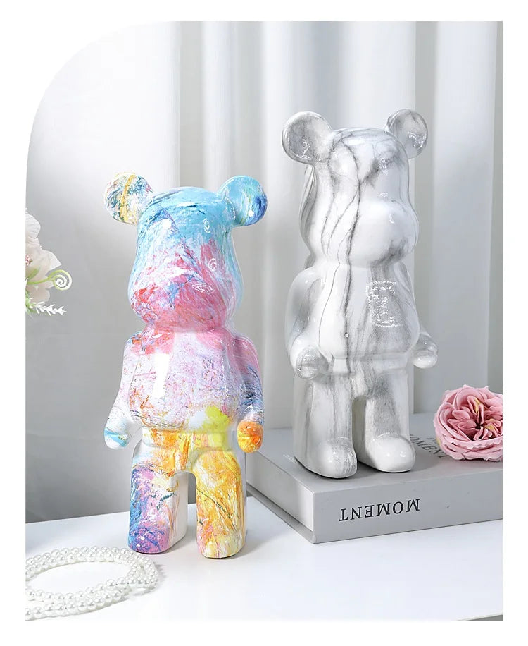 28cm Aesthetic Bear Figurine Resin Marbling Violent Bear Statue Sculpture Decor Luxury Living Room Decoration Home Ornament