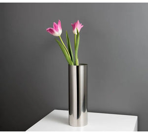 9x28Hcm SUS304 Stainless Steel Vase Decorative Centerpiece For Home or Wedding (Silver)