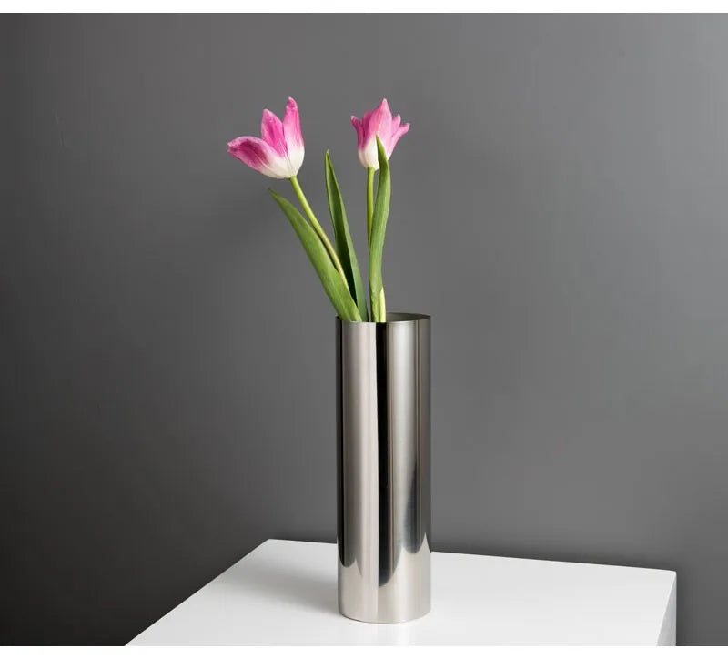 9x28Hcm SUS304 Stainless Steel Vase Decorative Centerpiece For Home or Wedding (Silver)