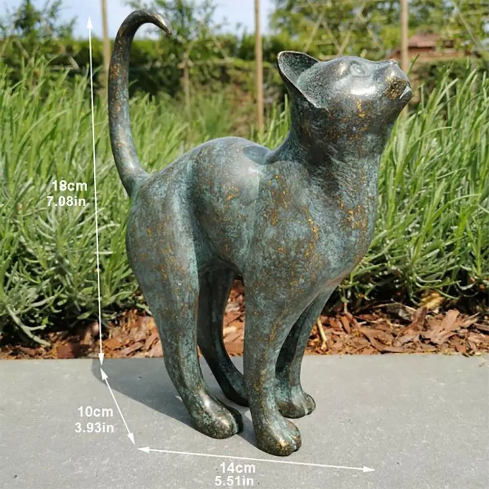 Cat Resin Figurine Bronze Lawn Porch Yard Home Garden Outdoor Sculpture Statue Decoration Home Office Ornament